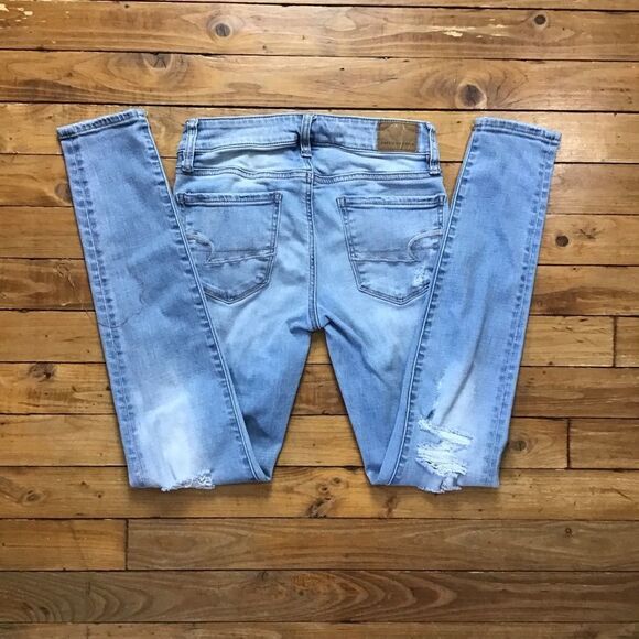 Aeo ripped jeggings jeans light blue distressed soft stretchy jeans size 0 cool - Picture 5 of 12
